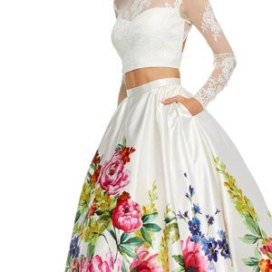 NWT Sherri Hill 52625 LS 2piece white floral lace